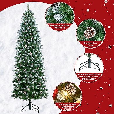 6ft Pre lit Slim Artificial Christmas Tree with 400 Warm White Lights Decor Xmas