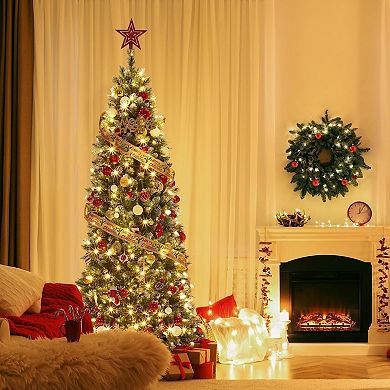 6ft Pre lit Slim Artificial Christmas Tree with 400 Warm White Lights Decor Xmas