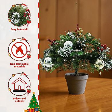 2 Pack Pre-lit Christmas Tree Urn Filler, Faux Christmas Busheswith Tripod Stake, 8 Modes & Timer