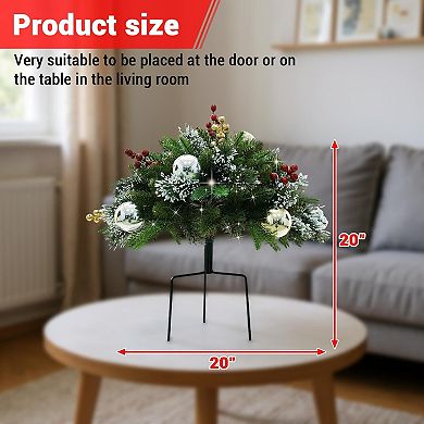 2 Pack Pre-lit Christmas Tree Urn Filler, Faux Christmas Busheswith Tripod Stake, 8 Modes & Timer