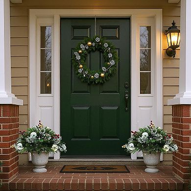 2 Pack Pre-lit Christmas Tree Urn Filler, Faux Christmas Busheswith Tripod Stake, 8 Modes & Timer