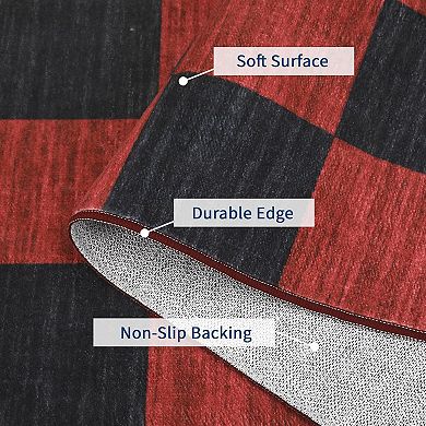 Christmas Area Rug, Christmas Plaid Rugs Office Carpet Washable Doormat Xmas Holiday Decor Non Slip