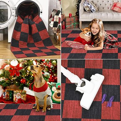 Christmas Area Rug, Christmas Plaid Rugs Office Carpet Washable Doormat Xmas Holiday Decor Non Slip
