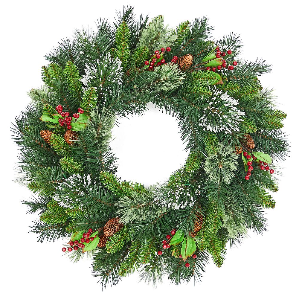 24 in Christmas Wreath with Light, Front Door Lighted Wreath with Pine ...