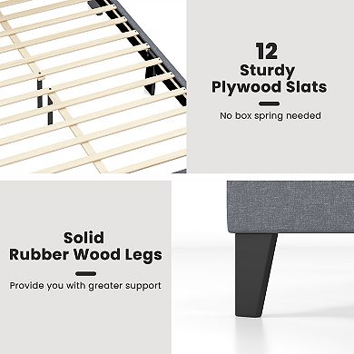 Full Size Bed Frame with Wingback Headboard and Wood Slat Support-Full Size