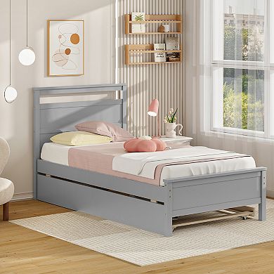 Twin Size Wooden Platform Bed Frame with 2 Storage Drawers-Gray