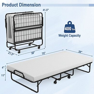 Twin Size Folding Metal Bed with 4-Inch Memory Foam Mattress