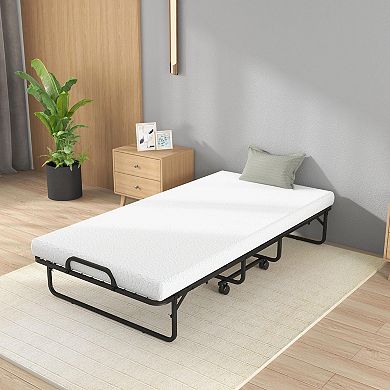 Twin Size Folding Metal Bed with 4-Inch Memory Foam Mattress