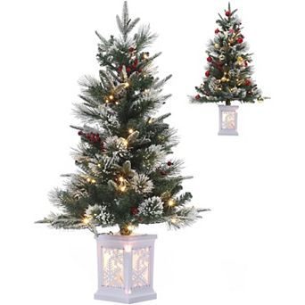 2 pc Small Christmas Tree, 3FT Artificial Christmas Trees with Snowflake Light Box for Holiday Decor
