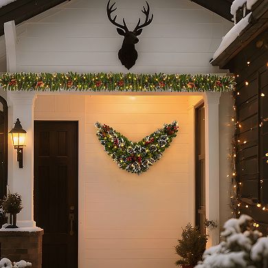 Wreath Set with Pre-Lit Warm White LED Lights, Flame Retardant PVC, Battery Operated(not iclude)