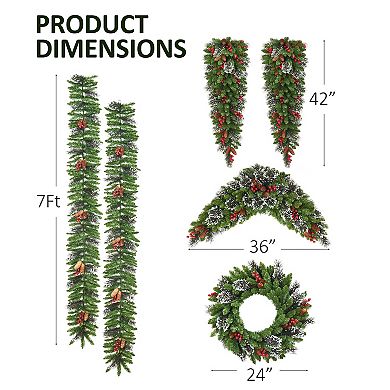 Wreath Set with Pre-Lit Warm White LED Lights, Flame Retardant PVC, Battery Operated(not iclude)