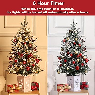 3FT Prelit Artificial Christmas Tree with Lights, Artificial Christmas Tree with Reindeer Base