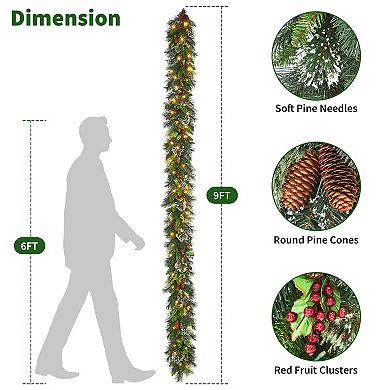 9 FT Christmas Garland for Front Door, w/Pine Cones Winter, Xmas Garland for Indoor Porch Party