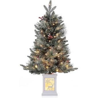 Small Christmas Tree, 3FT Artificial Christmas Trees with Reindeer Light Box for Holiday Decor