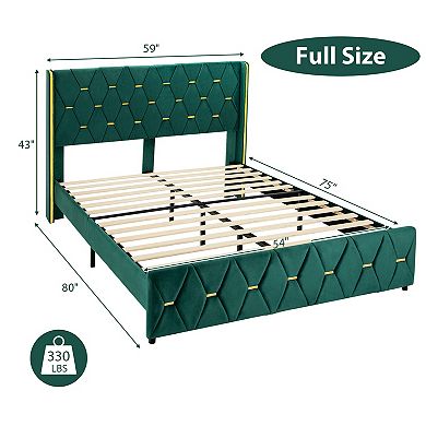 Full Size Upholstered Platform Bed Frame with Adjustable Padded Headboard