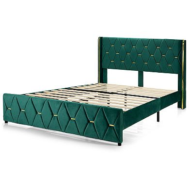 Full Size Upholstered Platform Bed Frame with Adjustable Padded Headboard
