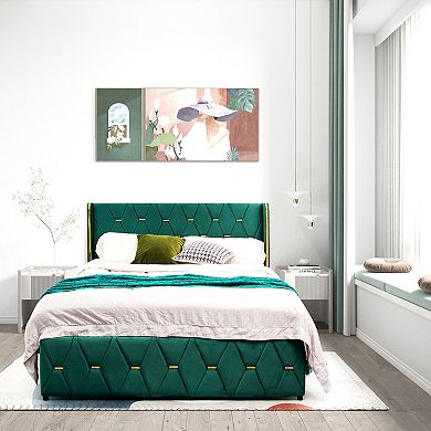 Full Size Upholstered Platform Bed Frame with Adjustable Padded Headboard