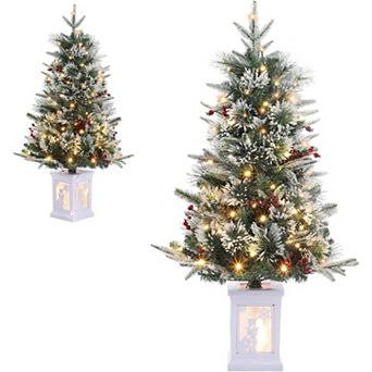 2 pc Small Christmas Tree, 3FT Artificial Christmas Trees with Snowman Light Box for Holiday Decor