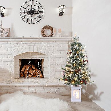 2pcs Small Christmas Tree, 3FT Artificial Christmas Trees with Snowman Light Box for Holiday Decor