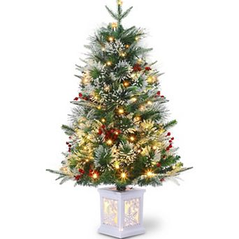 3FT Prelit Artificial Christmas Tree with Lights, Artificial Christmas Tree with Snowman Base