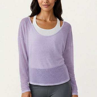 2 pc Women's Long Sleeve Sheer Pullover Top Set with Off Shoulder Neckline and Relaxed Fit