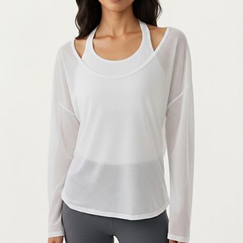 2 pc Women's Long Sleeve Sheer Pullover Top Set with Off Shoulder Neckline and Relaxed Fit