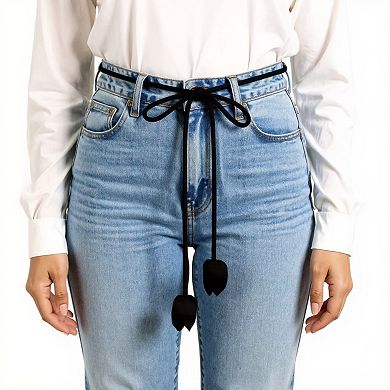 Women's Slim Cord Waist Belt with Bow Tie Design and Adjustable Tassel Ends 65.5x0.8 in