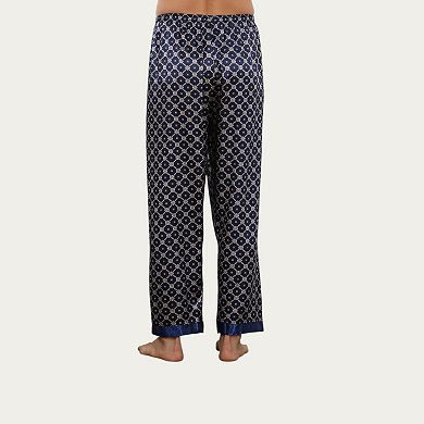 Men's Satin Lounge Pants with Geometric Print and Elastic Waistband