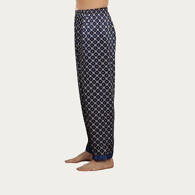 Men's Satin Lounge Pants with Geometric Print and Elastic Waistband