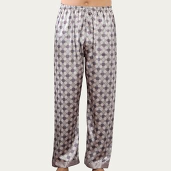 Men's Satin Lounge Pants with Geometric Print and Elastic Waistband