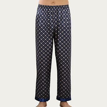 Men's Satin Lounge Pants with Geometric Print and Elastic Waistband