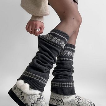Women's Nordic Knit Pattern Leg Warmers with Ribbed Cuffs and Soft Stretch Fabric