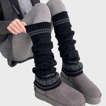Women's Nordic Knit Pattern Leg Warmers with Ribbed Cuffs and Soft Stretch Fabric