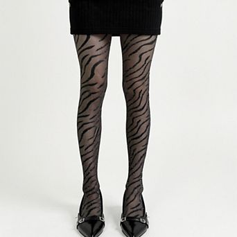 Women's Sheer Tights with Sparkly Zebra Stripe Pattern