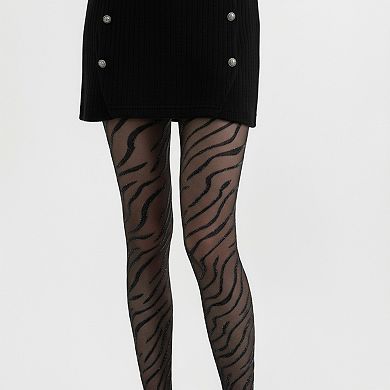 Women's Sheer Tights with Sparkly Zebra Stripe Pattern