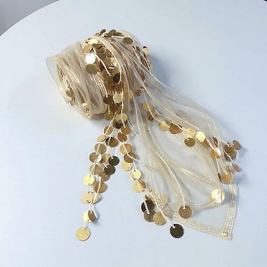 Women's Sheer Coin Belt with Metallic Sequin Tassel Details 71in