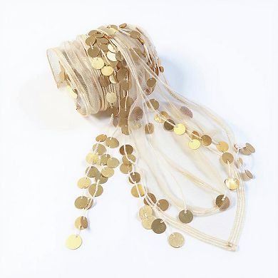 Women's Sheer Coin Belt with Metallic Sequin Tassel Details 71in