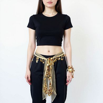 Women's Sheer Coin Belt with Metallic Sequin Tassel Details 71in