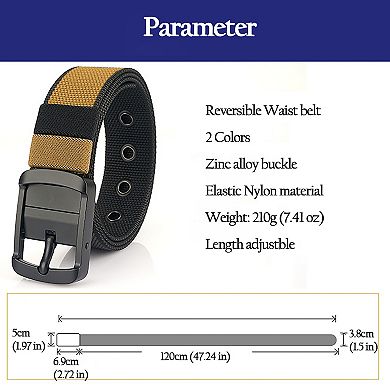 Women's Reversible 2-Color Nylon Waist Belt with Zinc Alloy Buckle