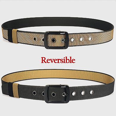 Women's Reversible 2-Color Nylon Waist Belt with Zinc Alloy Buckle