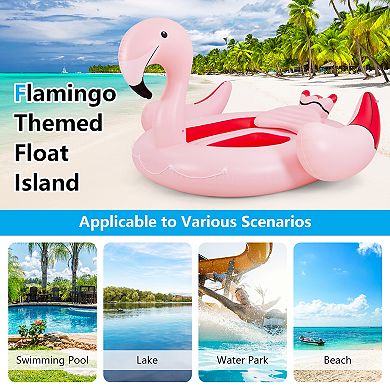 6 People Inflatable Flamingo Floating Island With 6 Cup Holders For Pool And River