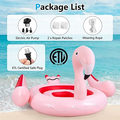 6 People Inflatable Flamingo Floating Island With 6 Cup Holders For Pool And River