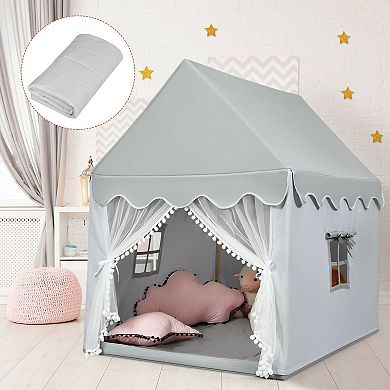 Kids Large Play Castle Fairy Tent With Mat-gray