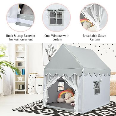 Kids Large Play Castle Fairy Tent With Mat-gray