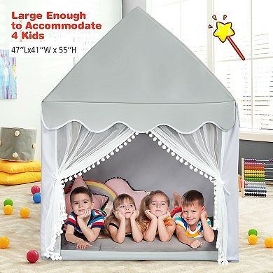 Kids Large Play Castle Fairy Tent With Mat-gray