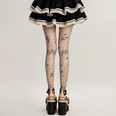Women's Sheer Tights with Musical Note and Piano Pattern Design