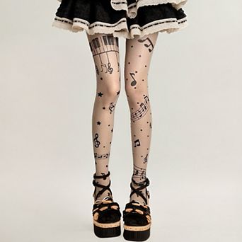 Women's Sheer Tights with Musical Note and Piano Pattern Design