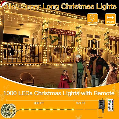 Ollny 1000 LED 330ft Warm White IP67 Waterproof Christmas String Lights Green Wire