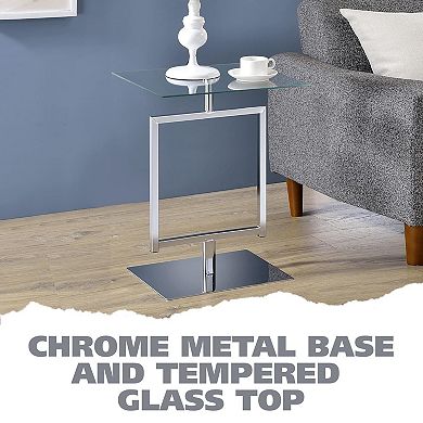 Kings Brand Furniture Side End Table with Metal Base and Tempered Glass Top
