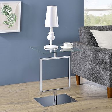 Kings Brand Furniture Side End Table with Metal Base and Tempered Glass Top
